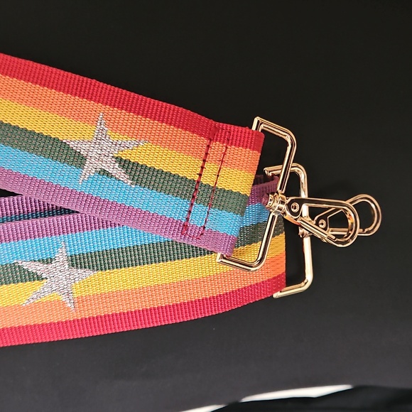 Rainbow Stripe with Silver Glitter Star Bag Strap. - Picture 5 of 9